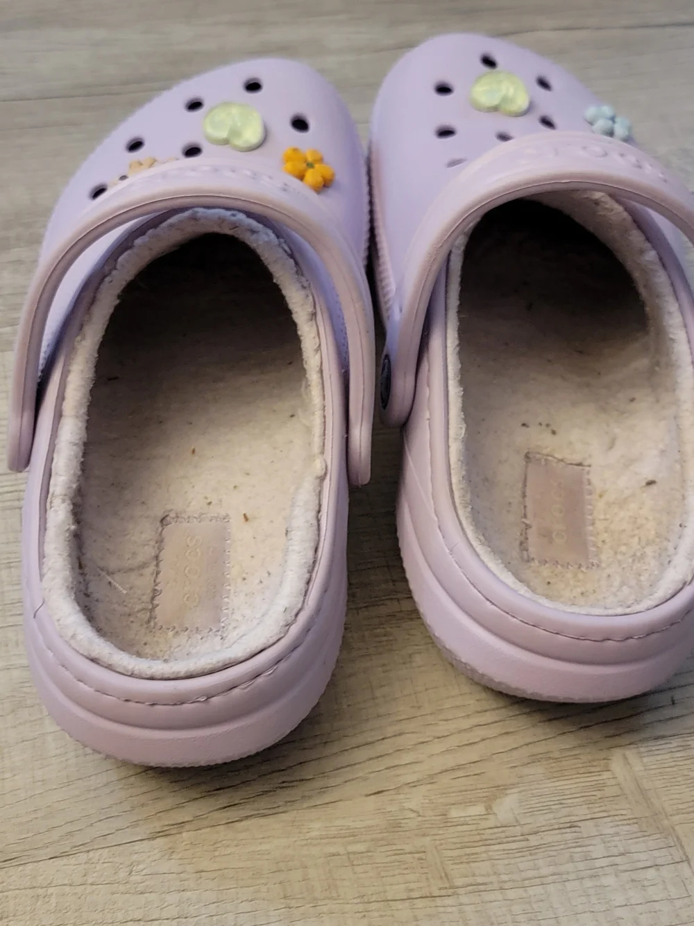 CROCS Kids Light Purple Fuzzy-Lined Clogs with Decorative Charms